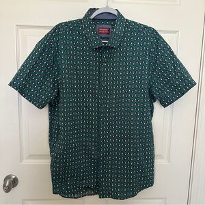Men's Teal Diamond Pattern Button-Down Shirt